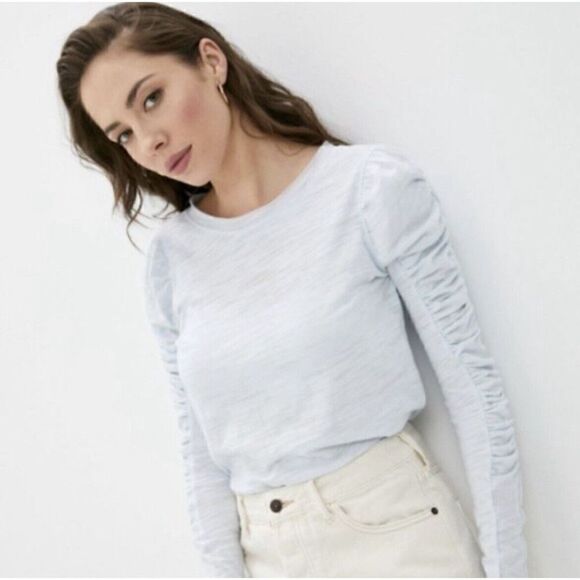 We The Free Natasha Tee Ruffle Sleeve In Light Blue Long Sleeve Size Small - Picture 1 of 11